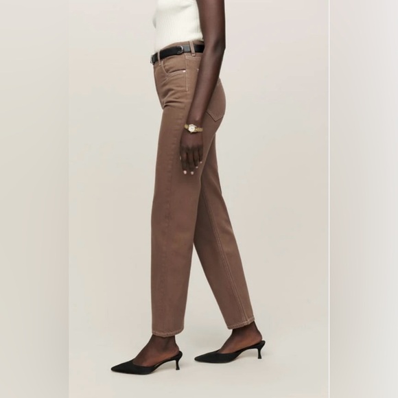 Reformation Cowboy Pointed Pocket High Rise Straight Jeans Brown - Picture 3 of 8